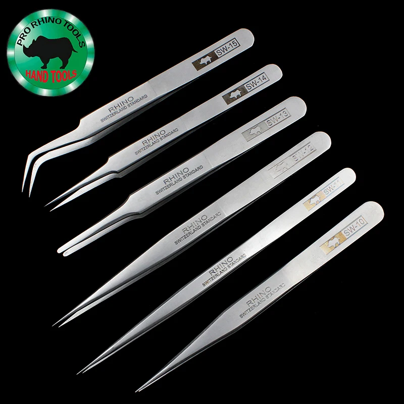 RHINO SW Series Frosted Anti-Magnetic & Anti-Acid Precision Tweezers with Swiss Technology