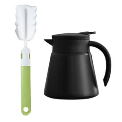 Stainless Steel Vacuum Insulated Thermal Carafe with Cool Touch Handle, 600ml (Black x brush)