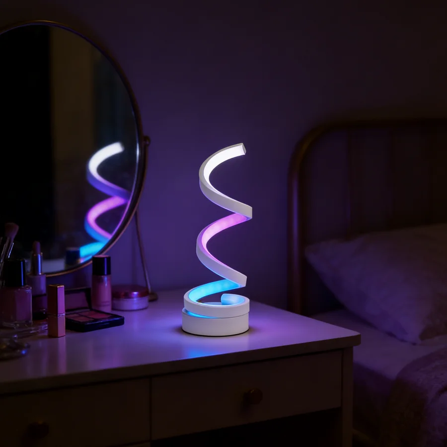 1PC RGB 나선형 LED 테이블 램프, 침실, 게임룸 및 파티 장 현대적인 색상 변경 야간 조명