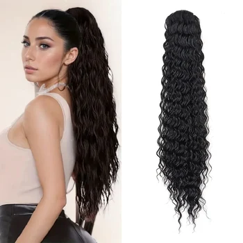 22Inch Synthetic Kinky Curly Clip in Ponytail Extension High Temperature Drawstring Deep Wavy Ponytail Hairpiece for Women