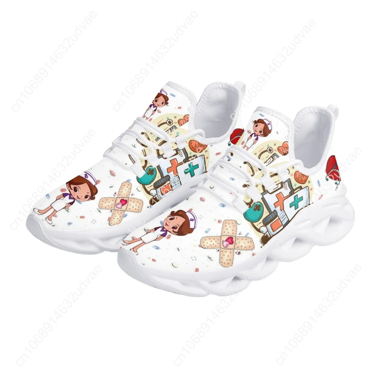 Brand Design Women Sneakers White Nursing Shoes Cute Cartoon Nurse Doctor Medical Print Light Lace-up Flats Footwear