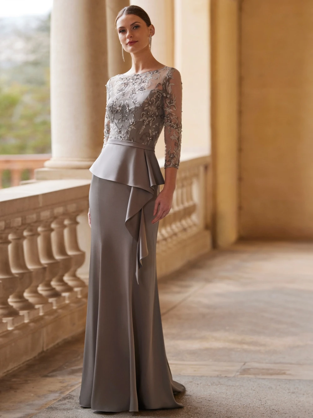 Modest 3/4 Sleeve Mother Of The Bride Dress For Wedding Classic Lace Appliques Prom Dress Long Evening Gown
