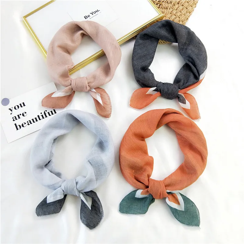 Print Floral Neckerchief Women Scarf Square Handkerchief Cute Cotton Neck Scarves Wrap Headband Bandanas Kerchief Turban 58cm 6