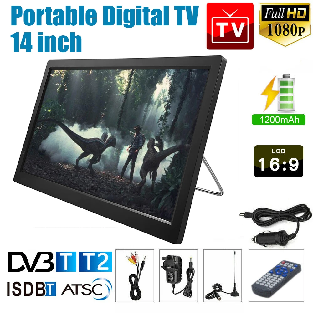 1080P Mini Portable TV, 12-inch 16:9 LED Handheld DVB-T/T2 Digital