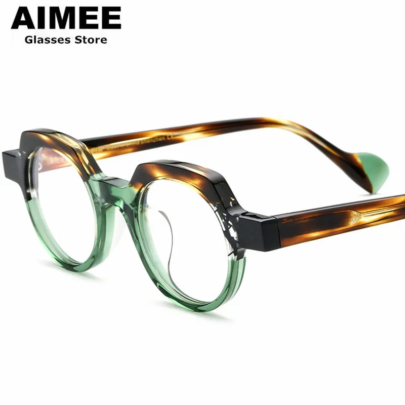 

Personality Polygon Round Acetate Glasses Frame Men Optical Eyeglasses Trend Designer Women Myopia Eyewear Anti Blue Lenses Gafa