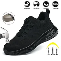 Men's Safety Shoes Anti-impact Lightweight Breathable Plastic Cap Toe Work Shoes Fashionable Button Design for Men