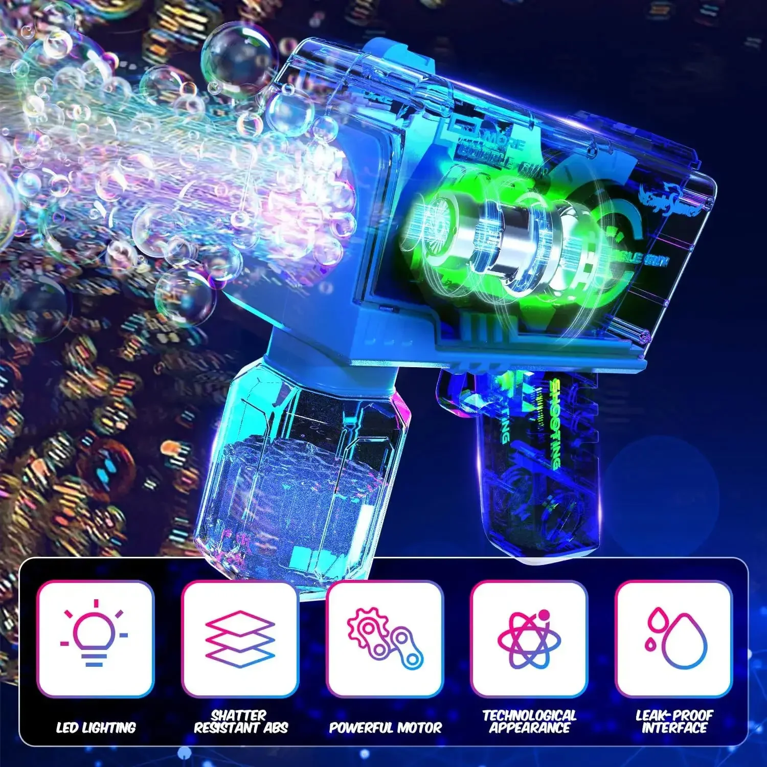 Automatic Electric Bubble Gun Toy with LED Lights for Kids Outdoor Party