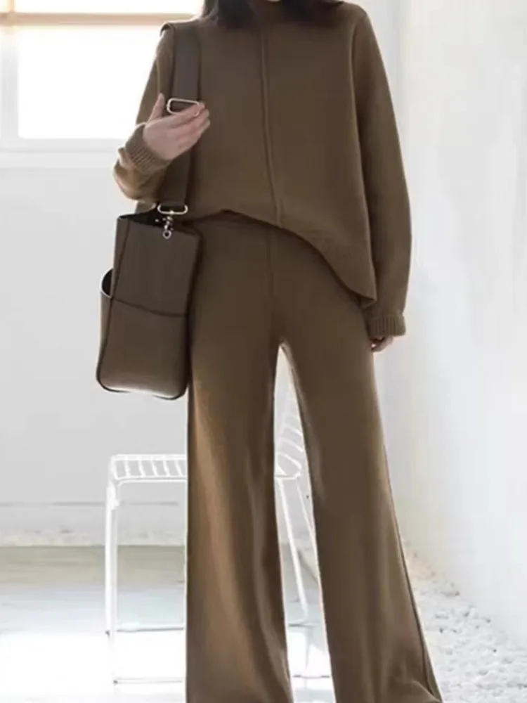 Elegant Knitted Two Piece Sets Women's Casual O-neck Knit Pullovers Loose Pants Female Suits Autumn Winter Fashion Lady Outfits 1