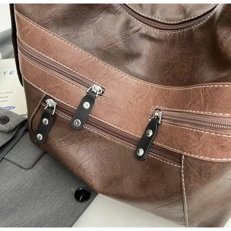 2023 New Fashion Soft Leather Shoulder Bag Multi-Layer Pockets Messenger Backpack Luxury Designer Female Large Handbags Purses