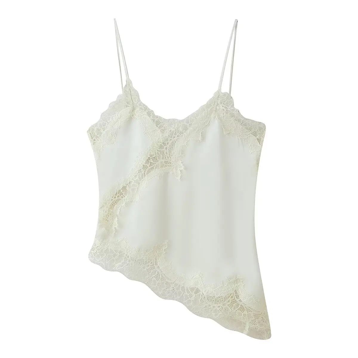 Women V-Neck Sexy Chic Coffee Lace Cami Tops Patchwork Sleeveless Y2K Girl Top Female Fashion Summer Holiday Beach Camisole Top