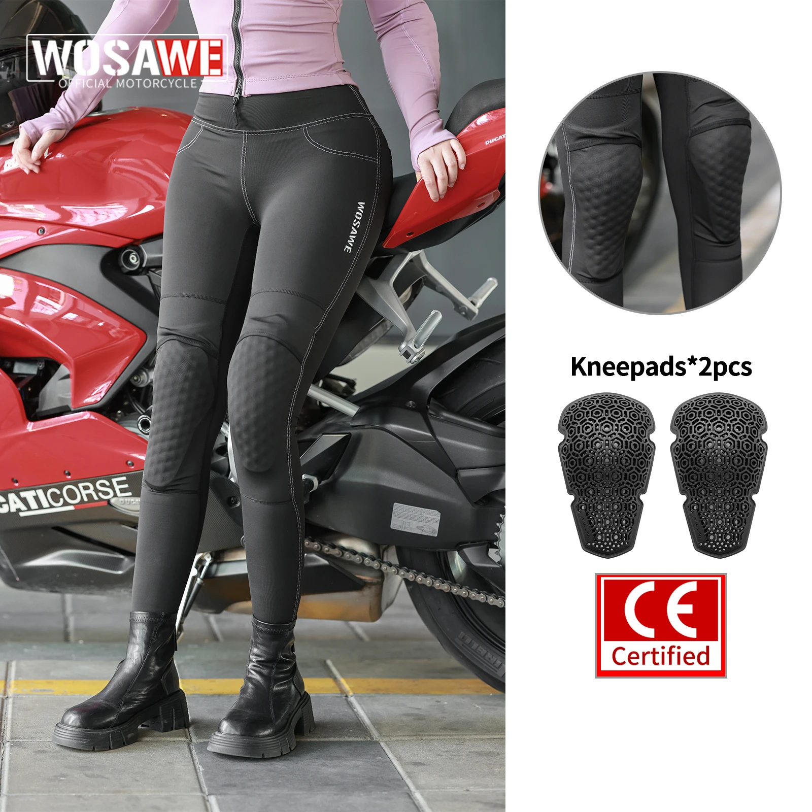 Genouillères WOSAWE Cyclisme Et Moto – Coque Rigide, Réglables, Taille Unique, Protection Noir