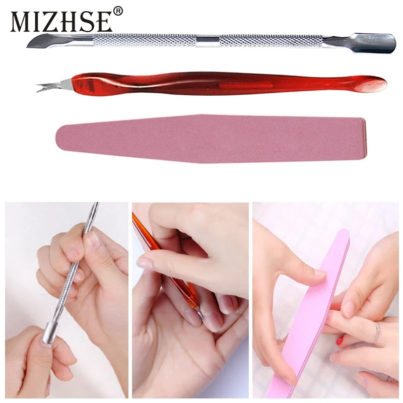 MIZHSE 3pcs Manicure Tools Kits Nail Art File Dead Skin Fork Trimmer Peeling Knife Cuticle Remover Polished Manicure Tools Set 3