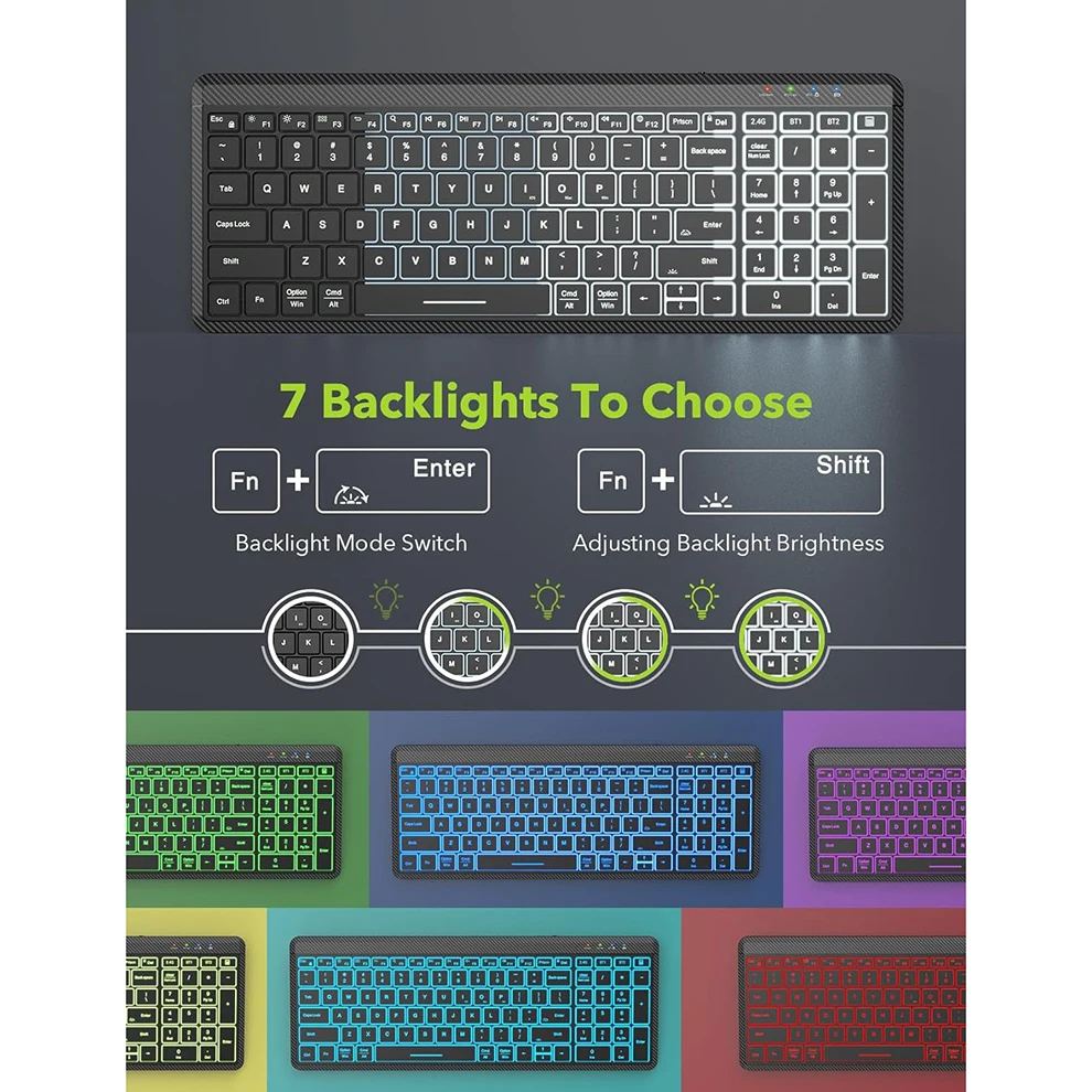 Teclado e Mouse sem Fio Retroiluminado Magro Recarregável Multi-dispositivo Bluetooth Number Pad para Mac Windows Ios - Imagem 3