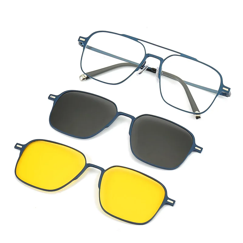 1/2PCS Metal Three In One Magnet Clip Style Eyeglass Frame Men's Polarized Sunglasses Uv400 7009