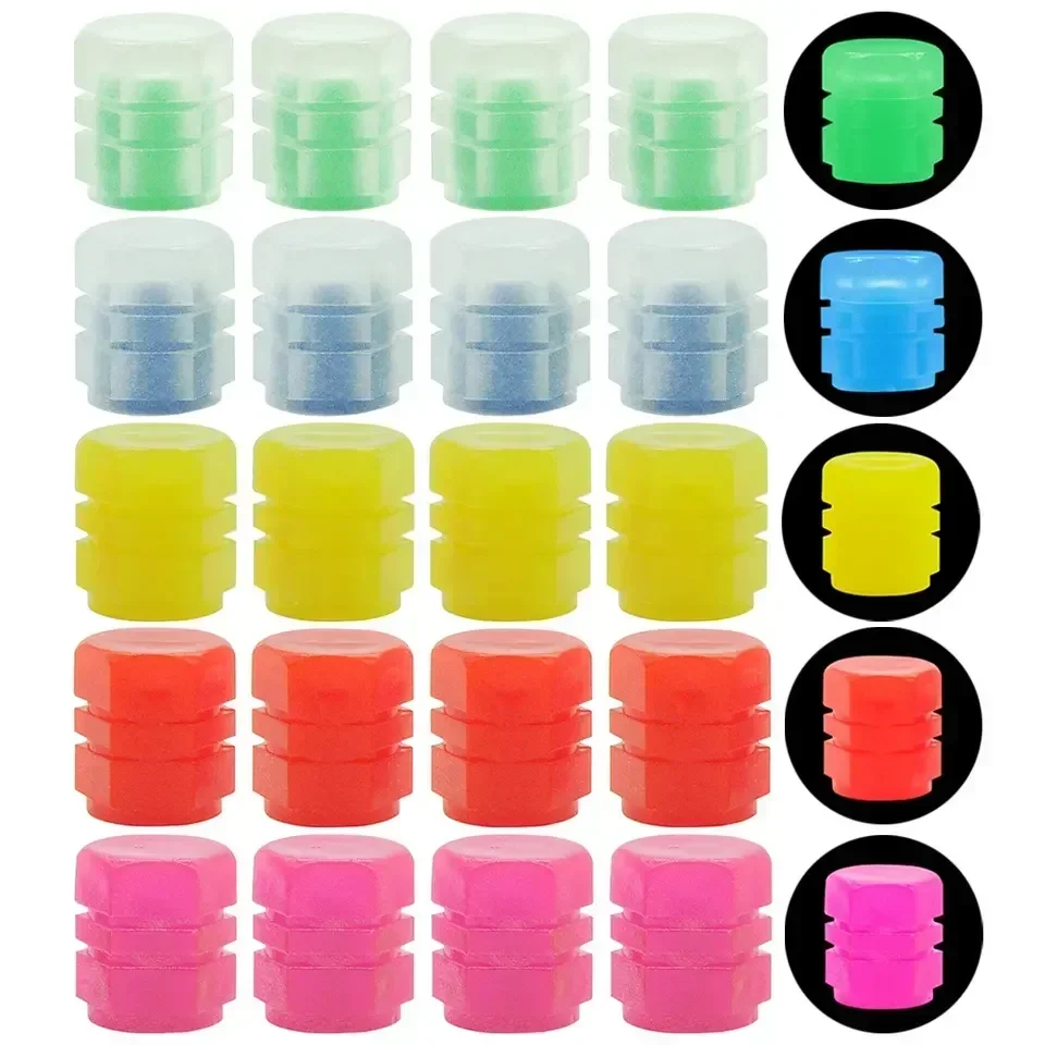 Cappucci valvole luminosi Fluorescente Verde Blu Notte Incandescente Auto Moto Ruota di bicicletta Styling Mozzo per pneumatici Tappo universale Decor 4 pezzi  34