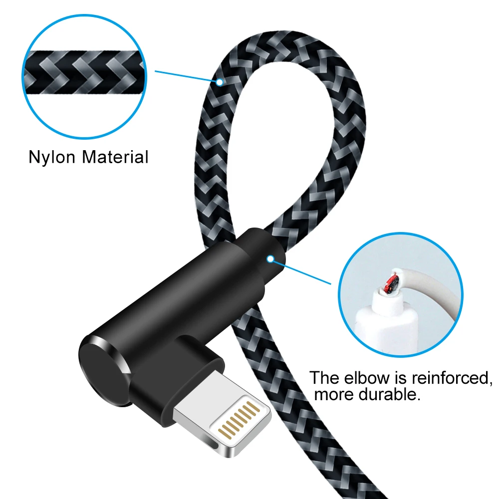 USB A to Lightning Fast Charging 90-Degree Cable - Premium Phone Accessory