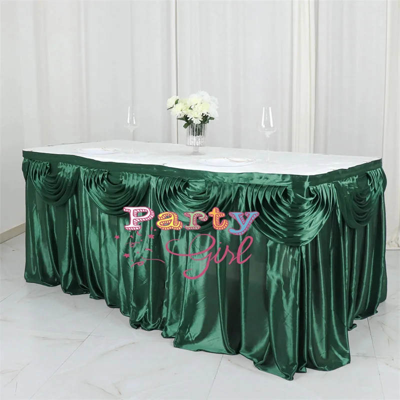 Good Quality Ice Silk Table Skirt Table Cloth Skirting With Valance Swag Drape Decoration