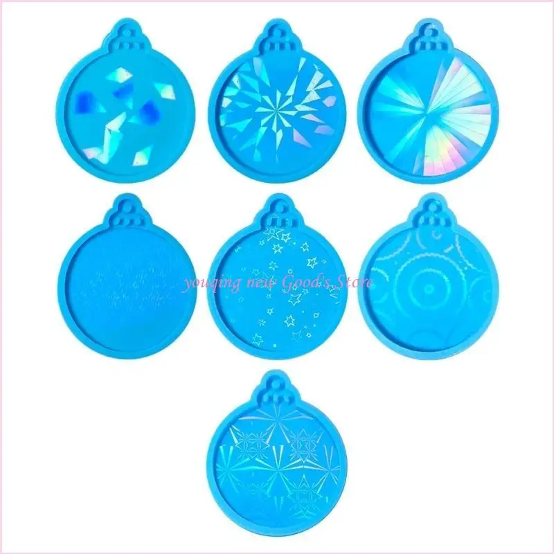 57QA 7 Stück Silikon-Weihnachtsharzformen, runde Anhänger, zum Basteln für Baumschmuck – Detail 7