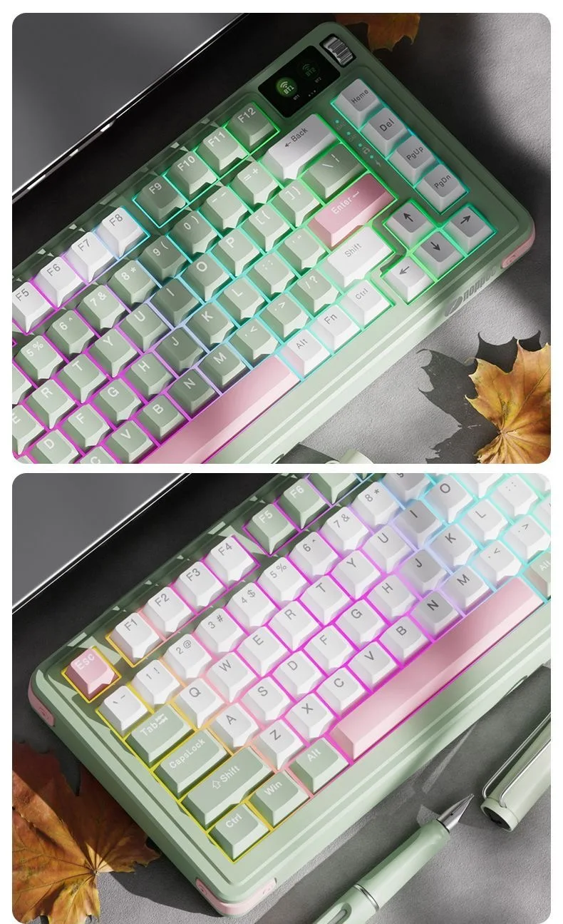 yukko·͜· ♡　キーケース4連　マルチカラー　ホワイト　　ピンク 134 Keys PBT OEM Keycaps Lotus Flower Keycaps Mint Key Cap