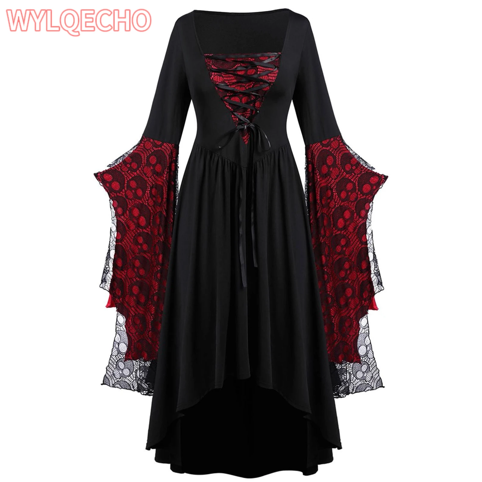 Vintage Halloween Cosplay Costume Witch Vampire Gothic Dress Ghost Dresses Up Party Printed Medieval Ghost Bride Female Clothes halloween costumes