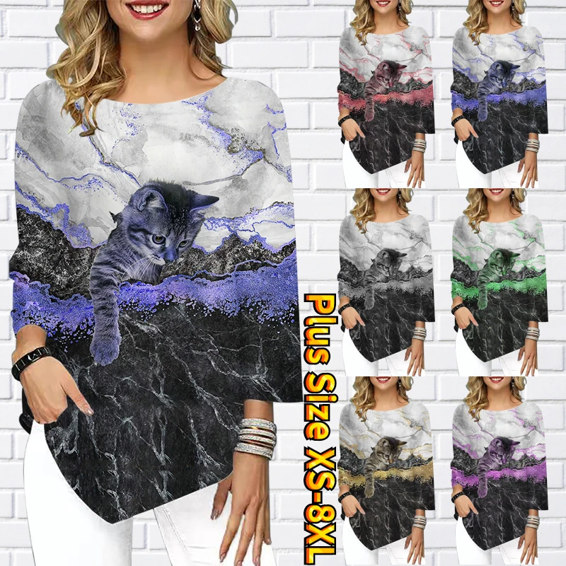 

Women New Design Printing T-shirt Retro Pullover Tee Shirt Elegant Three Quarter Sleeve Spring Daily Street Round Collar Tee