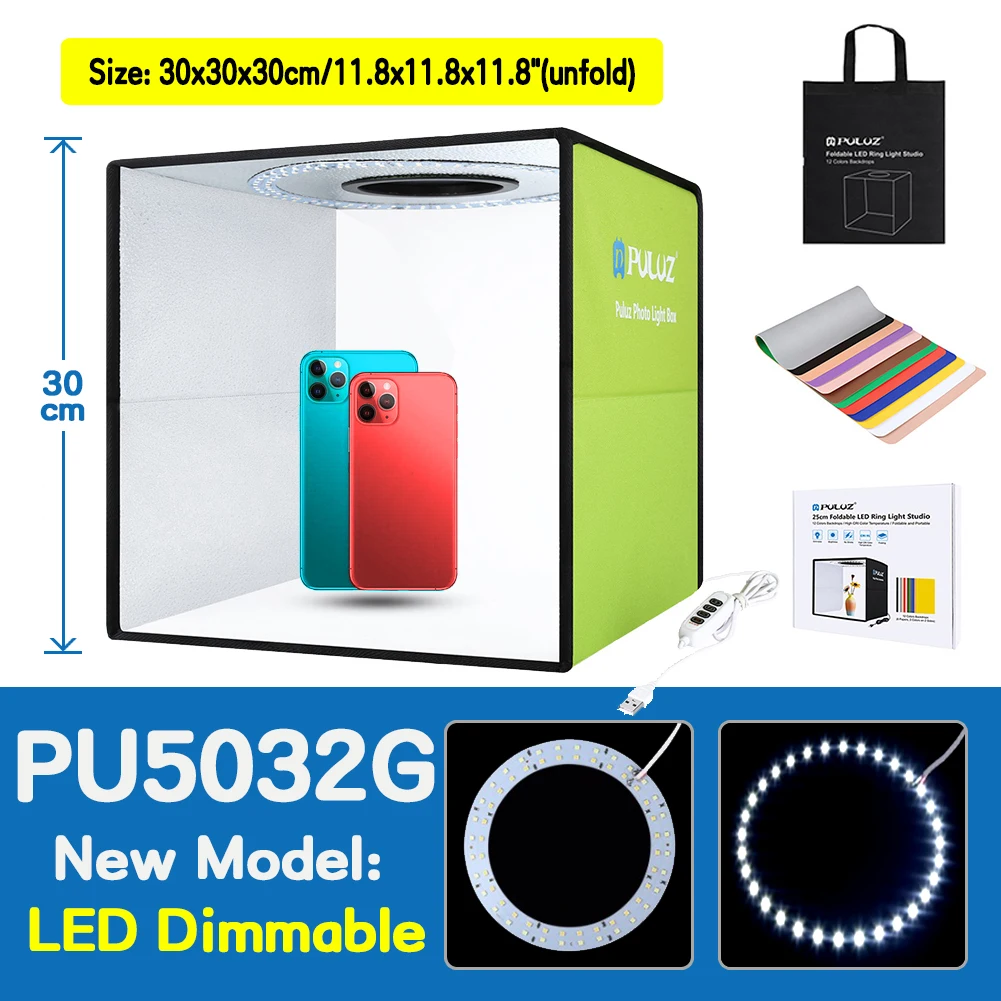 PULUZ Lightbox 80 60 40 30cm Photo Ring LED Light Studio Kits 6 12 Color  Backgrounds Tabletop Photography Soft Shooting Tent Box - AliExpress