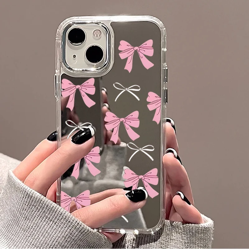 Chic Pink Black Bow Mirror Phone Case - Shockproof Clear Cover
