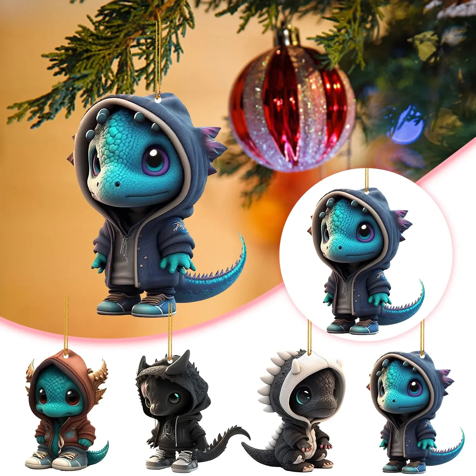 Cartoon Dragon Statue Acrylic Pendant Christmas Tree Decoration Pendants Car Interior Decoration String Bead Hanging Ornament 2D