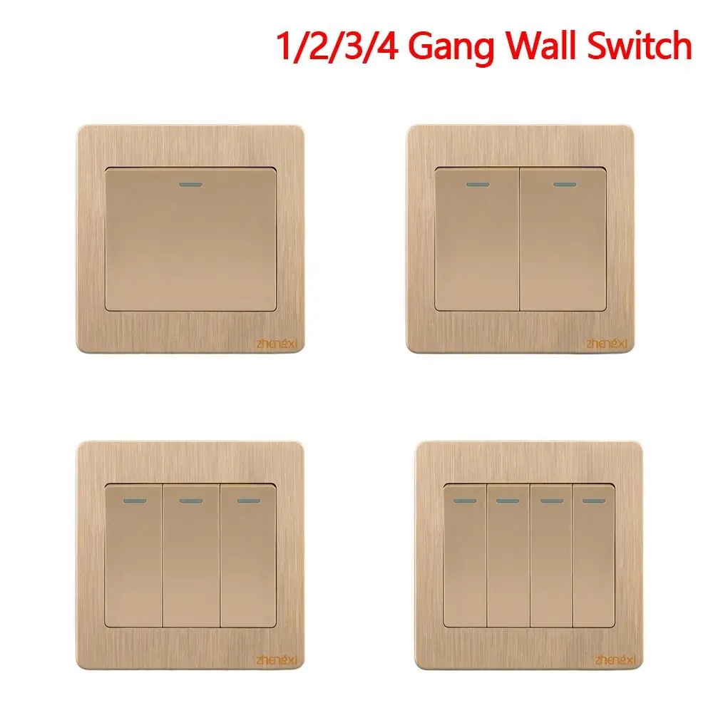 Description Picture 2 of item1Way Button Wall Switches New Home Accessories with LED Lamp Wall Light Switch Panel Gold Durable On / Off Push Buttons