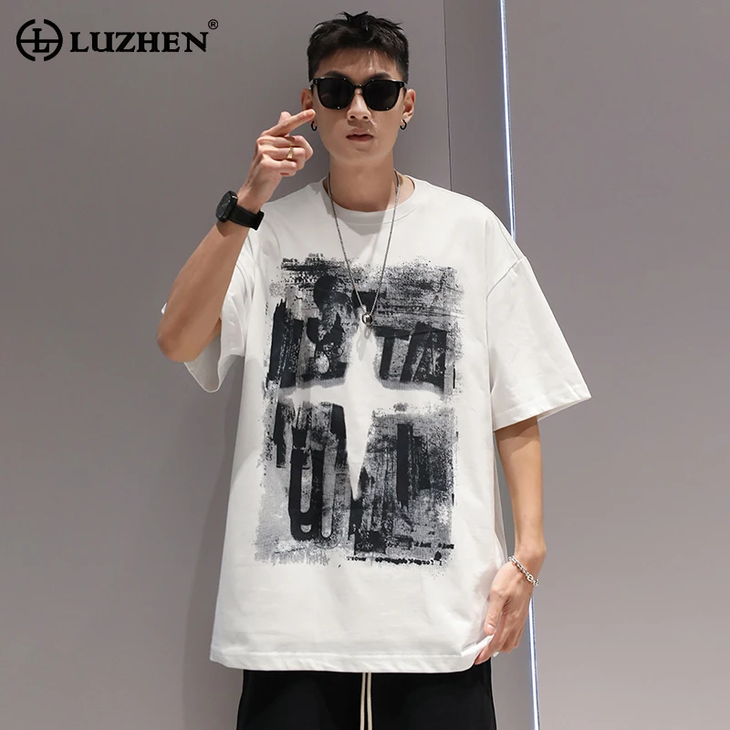 

LUZHEN 2024, новая дизайнерская футболка с коротким рукавом, Летние оригинальные модные свободные уличные мужские топы, бесплатная доставка LZ4112