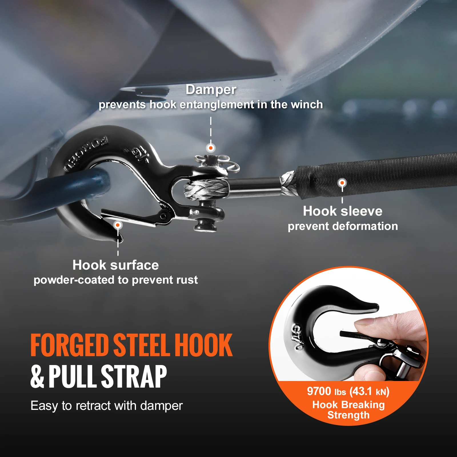 SucceBuy 8350/10000 lbs Synthetic Winch Rope 50ft Line String Cable Rope with Forged Winch Hook for ATV Car Outdoor Accessories