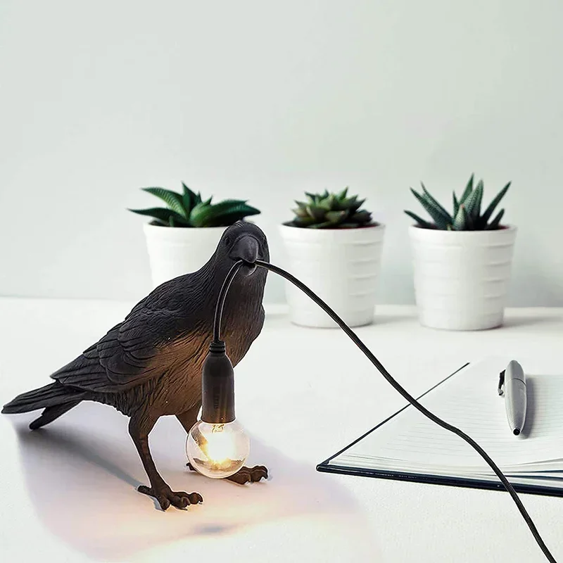 

Bedside Crow Night Bedroom Wall Lamp Room Decorative Home Resin Table Light Furnishings Bird Lucky Living