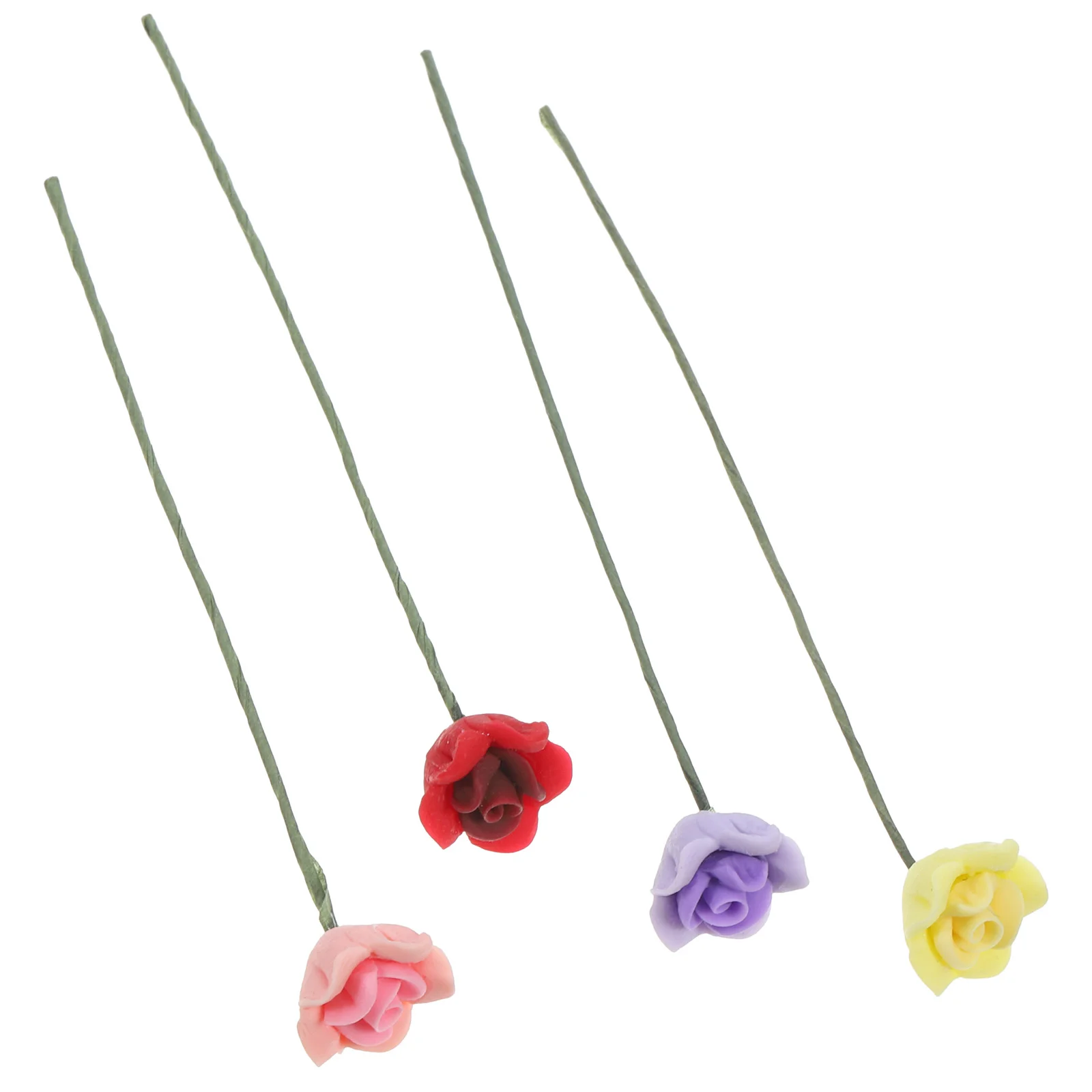 

4pcs Mini Flowers Miniature Rose Flower Model Artificial Flower Model Mini House Supply