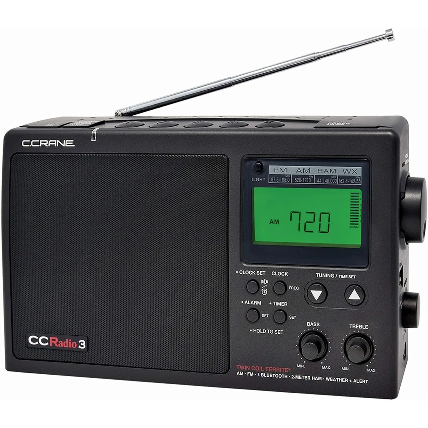 

3 Long Range Reception AM, FM, NOAA Weather Plus Alert and 2-Meter Ham Band Portable Digital Radio with Bluetooth,Black
