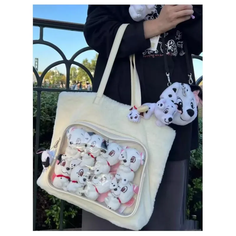 JIAERDI Japanese Transparent Pink Ita Bag Purse Women Harajuku Aesthetic Plush Handbag Female Large Capacity Tote Bag 2025 New