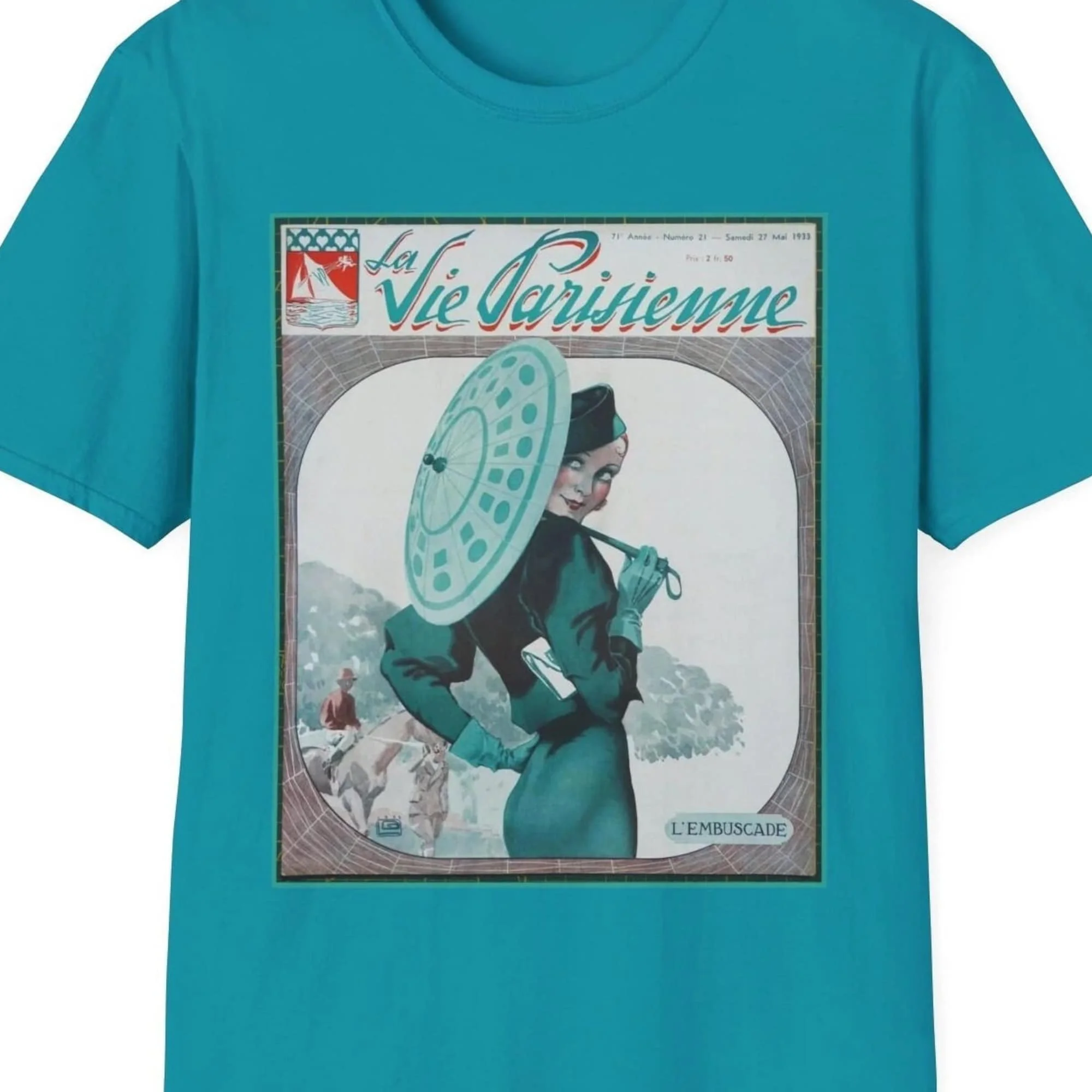 La Vie Parisienne 27 Mai 1933 Parasol Cover Softstyle T Shirt Art Nouveau George Leonnec Retro
