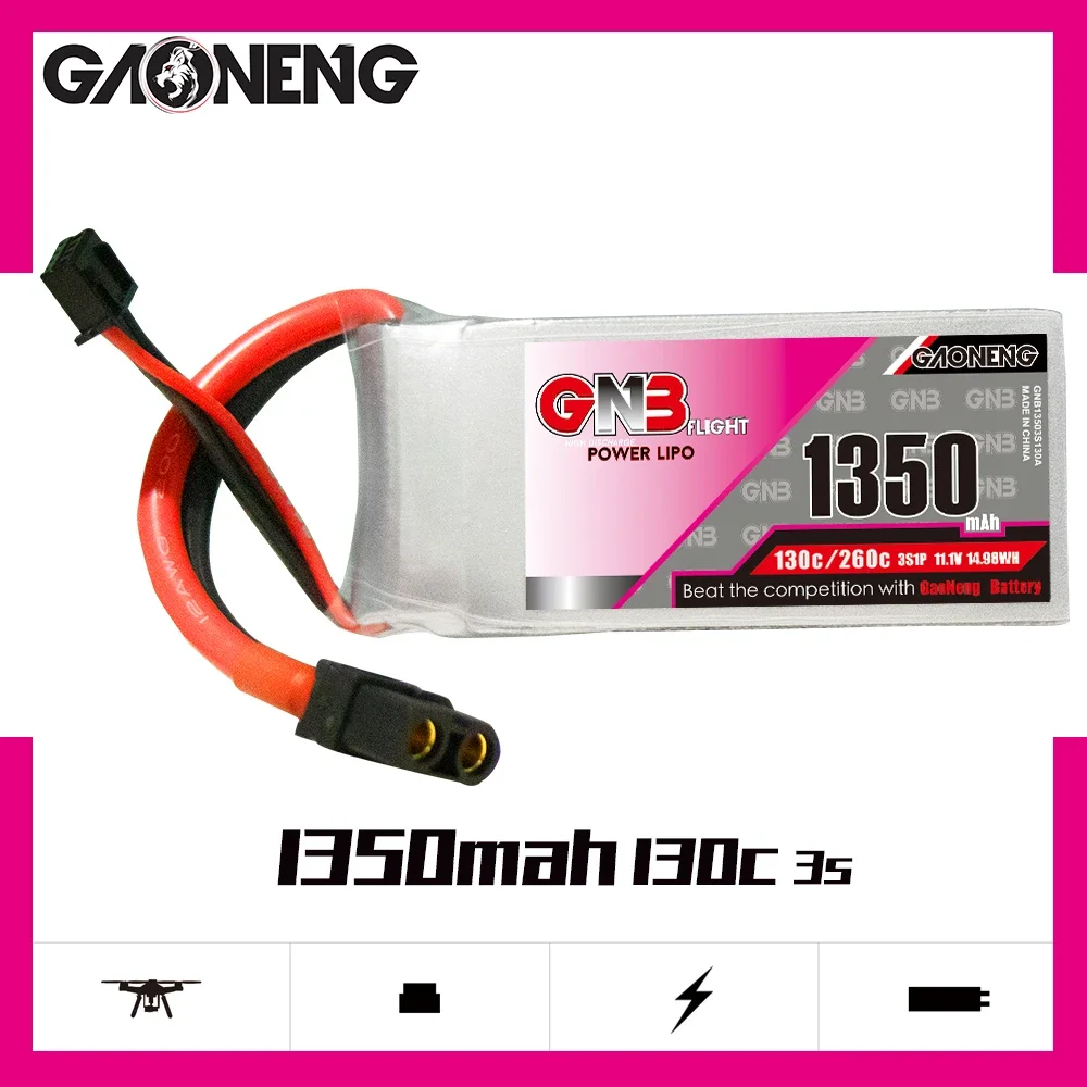 

Аккумулятор GAONENG GNB 1350 мач 3S 130C 260C 11,1 в XT60 LiPo для радиоуправляемой лодки, радиоуправляемого автомобиля