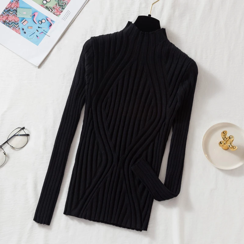 brown sweater AOSSVIAO 2022 Knitted Women high neck Sweater Pullovers Turtleneck Autumn Winter Basic Women Sweaters Slim Fit Black black cardigan Sweaters