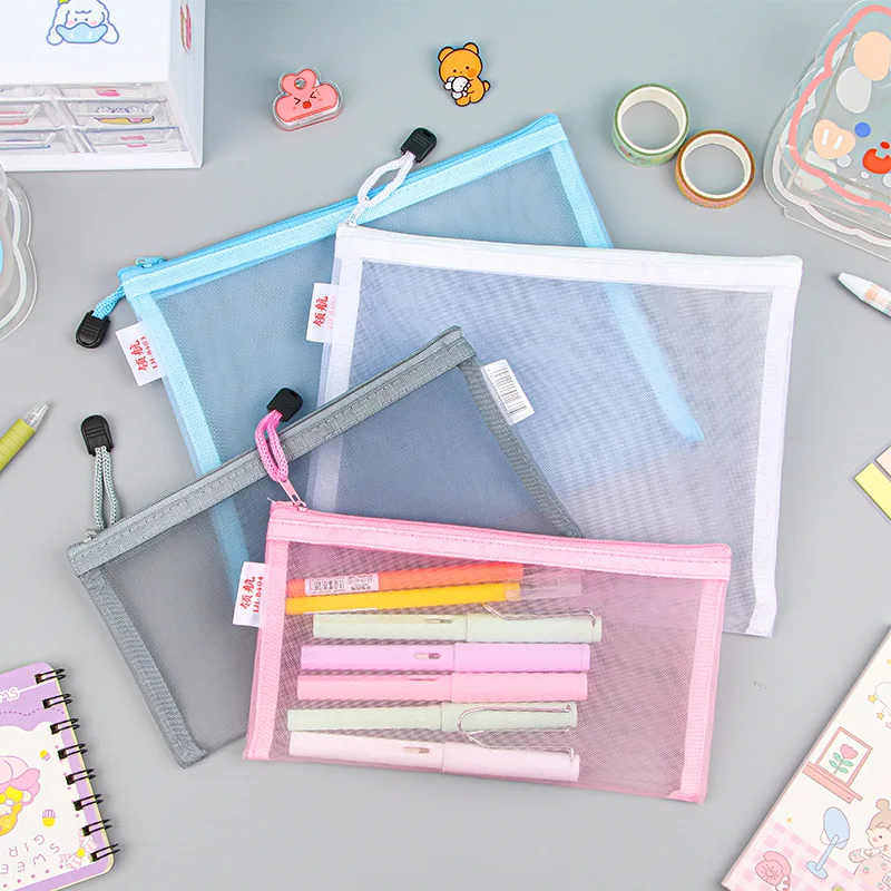 File Bag Office Folder Binder Folder Mesh Zipper Pouch Document Bag Waterproof Zip Folders School Office Supplies Pencil Case Cosmetic Makeup Bags 1 PC