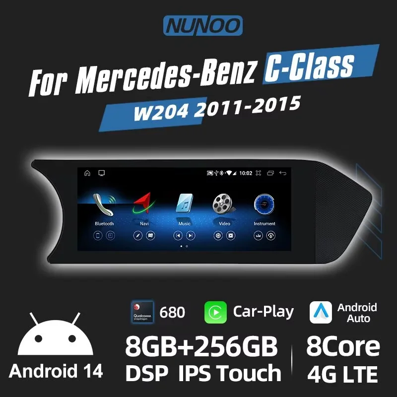 Radio Auto con Android 14 y Carplay 2025 para Mercedes Clase C W204 2011-2014, Reproductor Multimedia para Auto, Pantalla, Bluetooth, WIFI, Estéreo, GPS, Navegador 1