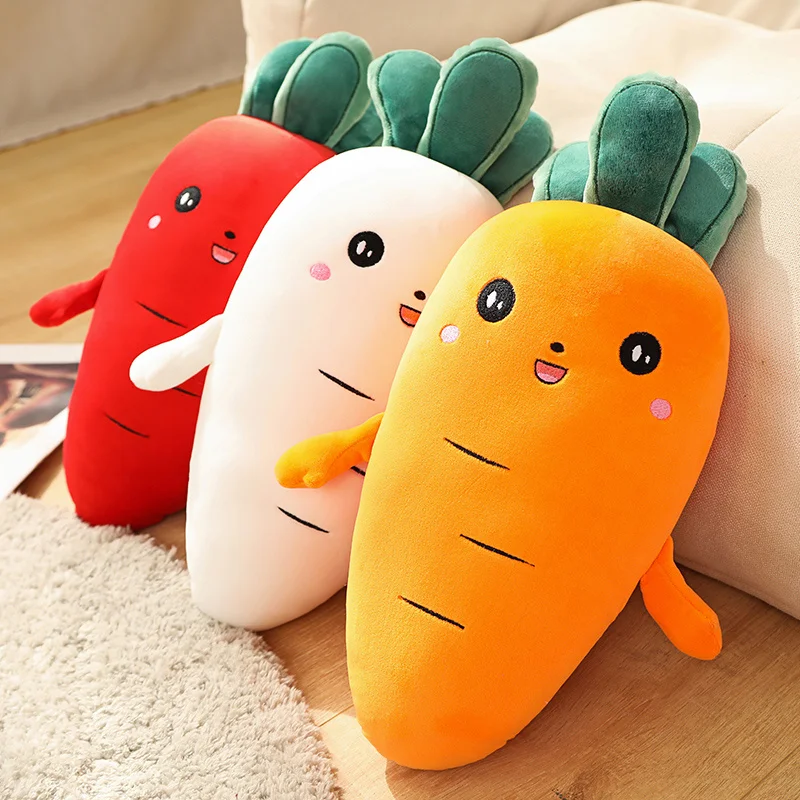 귀여운 순무 인형 박제 당근, 물렁물렁한 무, 봉제 장난감, 레드 오렌지 화이트 토끼, 웃는 얼굴 식물, 어린이 선물, 50 cm, 90cm