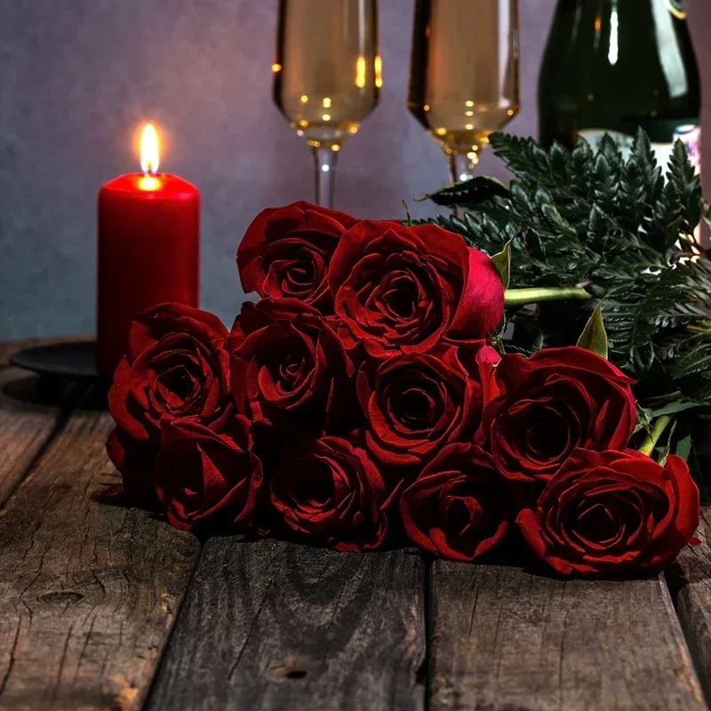 Artificial Flowers 5Pcs Bouquet Fake Rose Flower for Wedding Home Table Decoration Christmas Valentine's Day Gift