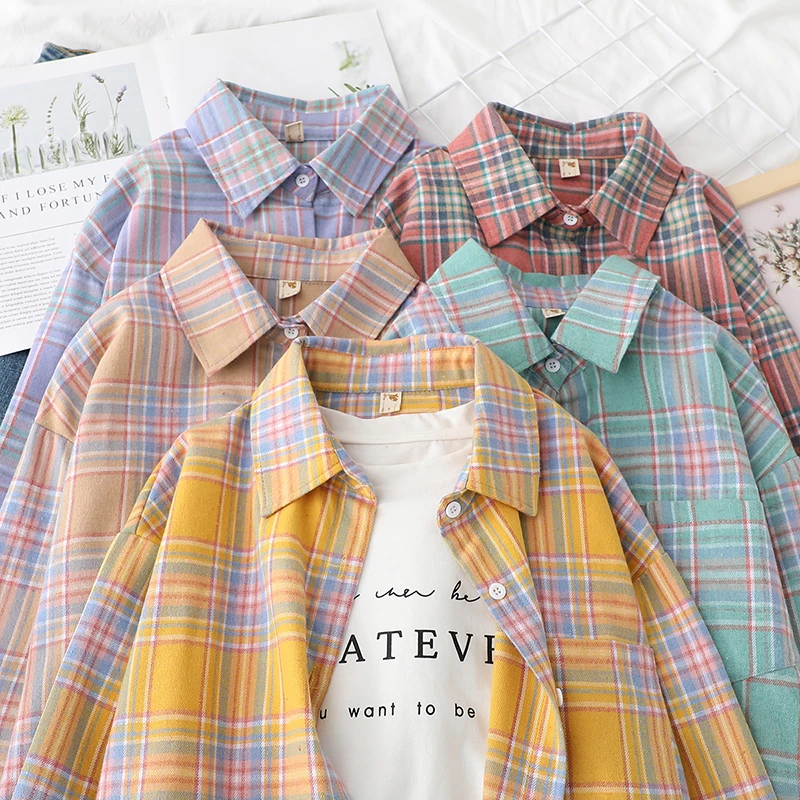 รูปสินค้า เสื้อเชิ้ตลายสก็อตผู้หญิง ใส่สบาย แฟชั่นแนวคิดใหม่