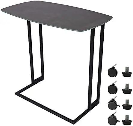 

Shaped End Table TV Trays with Detachable Wheels, White Marble Texture Side Table, MDF Wood Top Table for Small Space Couch Sofa