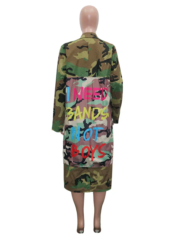 Wmstar Camouflage Trench Jacket Women Clothing 2023 Letter Print Coat Fashion Streetwear Long Style Tops Wholesale Dropshipping