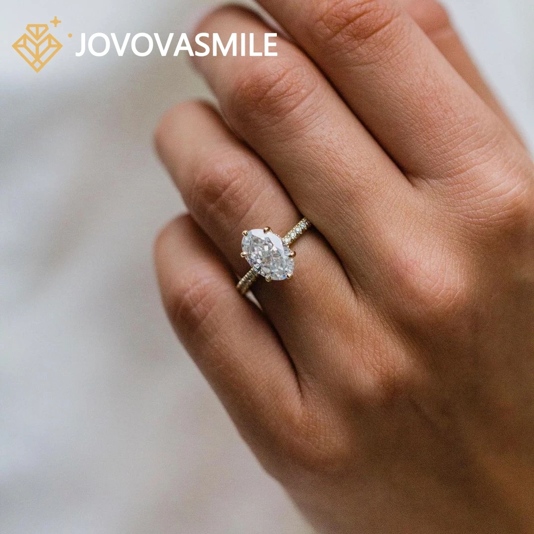 

JOVOVASMILE 3 Carats 18K Gold Jewelry Moissanite Ring for Woman Engagement 10.5x7mm Crushed Ice Hybrid Oval Cut with GRA CE