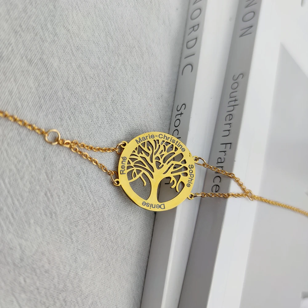 Bracelet for Women Stainless Steel Custom Name Tree of Life Pendant Gold Jewelry Best Friend Gift Pulsera Acero Inoxidable Mujer