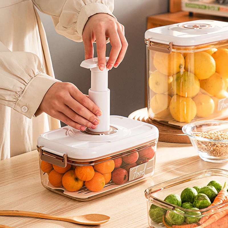 Boîte de conservation des aliments sous vide avec filet de drainage, distributeur d'aliments, boîtes de conservation fraîches scellées transparentes_voghion.com