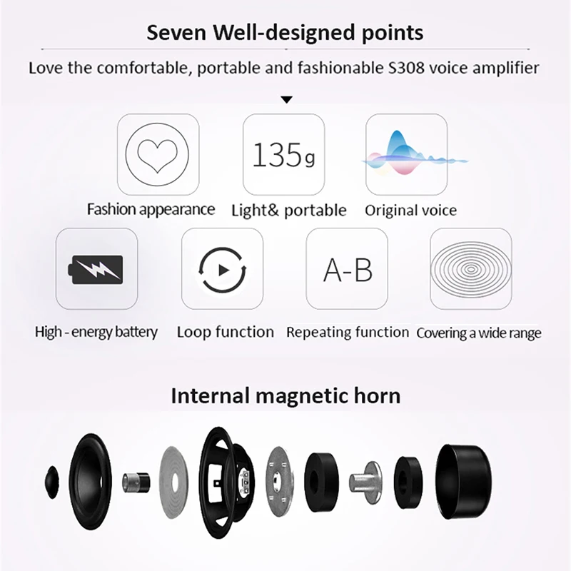 SHIDU Portable Voice Amplifier Megaphone Mini Audio Speaker With Microphone Rechargeable Ultralight Loudspeaker For Teachers 308