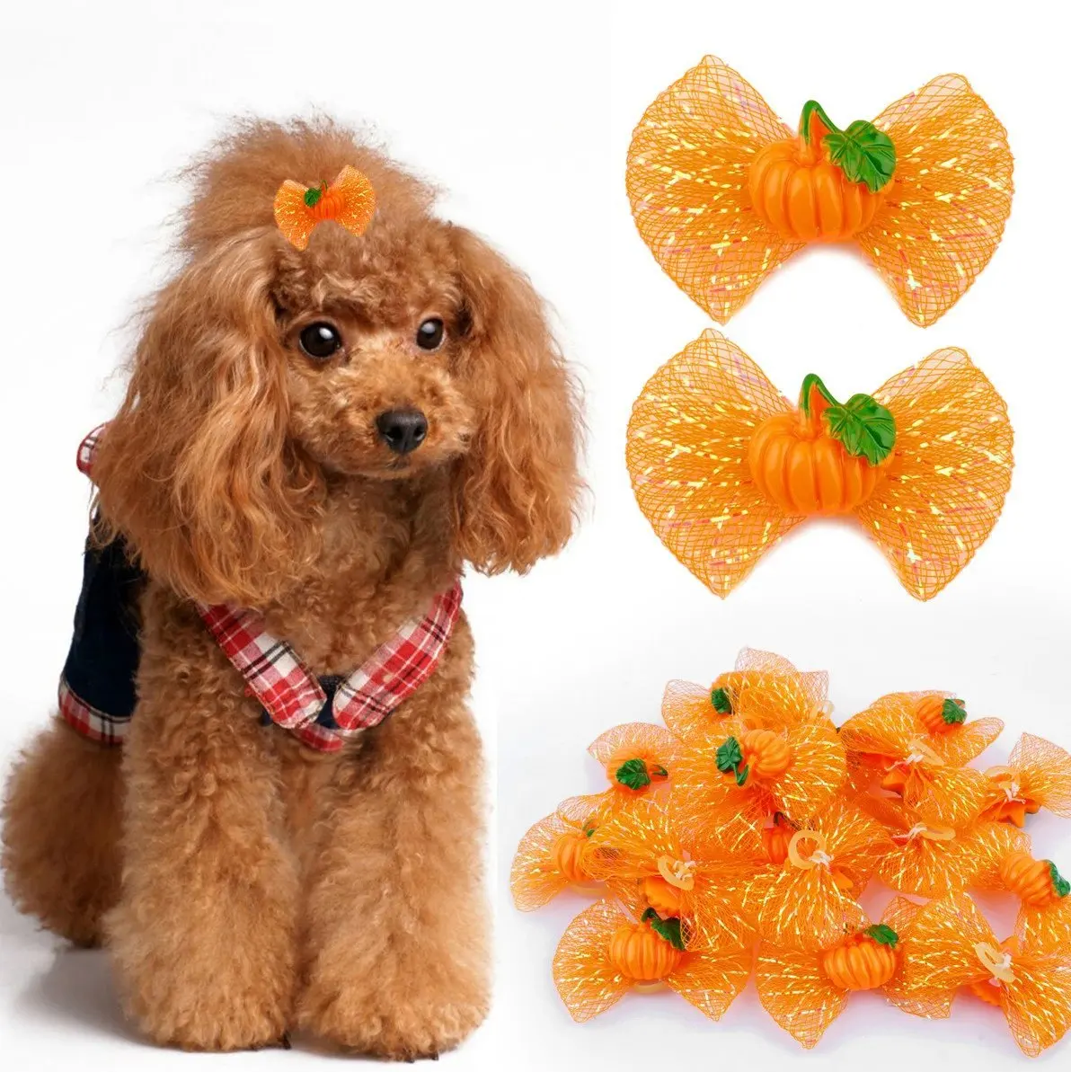 

50pcs Fall Dog Hair Bows Pumpkin Bowknot Bows For Dogs Hair Accessories Thanksgiving Pet Dog Grooming Hair Bows For Dogs